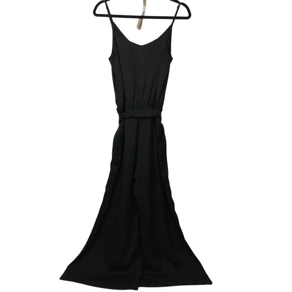 Ann Taylor Loft Wide Leg Belted Spaghetti Strap Rayon Linen Black Jumpsuit S - Picture 2 of 14